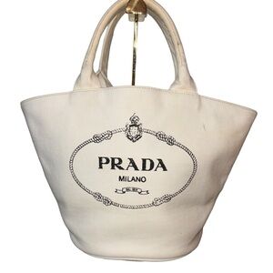 Prada White Denim Tote